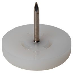 Patin à clouer diam. 18 Ht. 5 - Clou diam. 2 Ht. 15 mm - PEHD Blanc